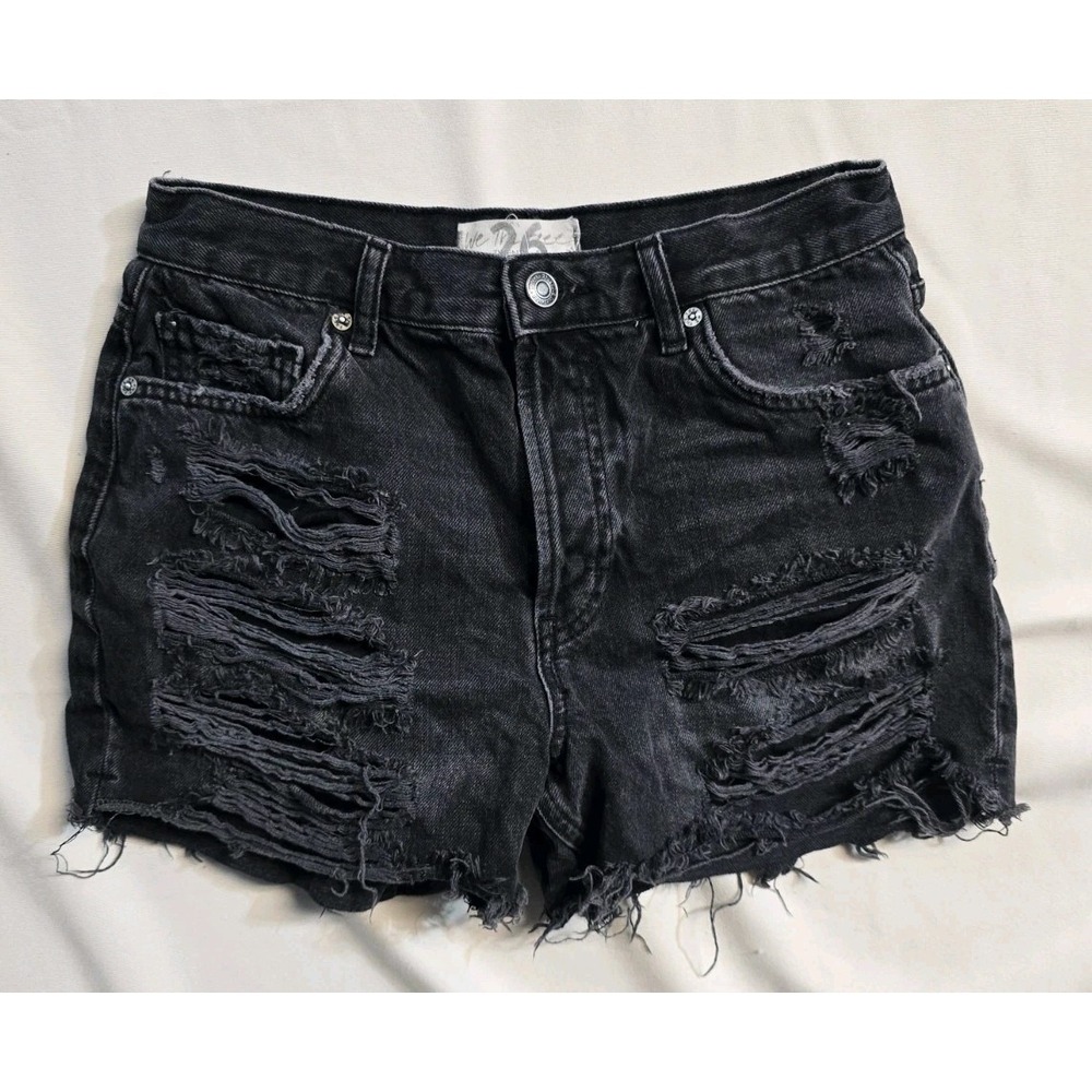 we the free Women's Denim Shorts 26 Hi-rise Black Distressed Button Fly
